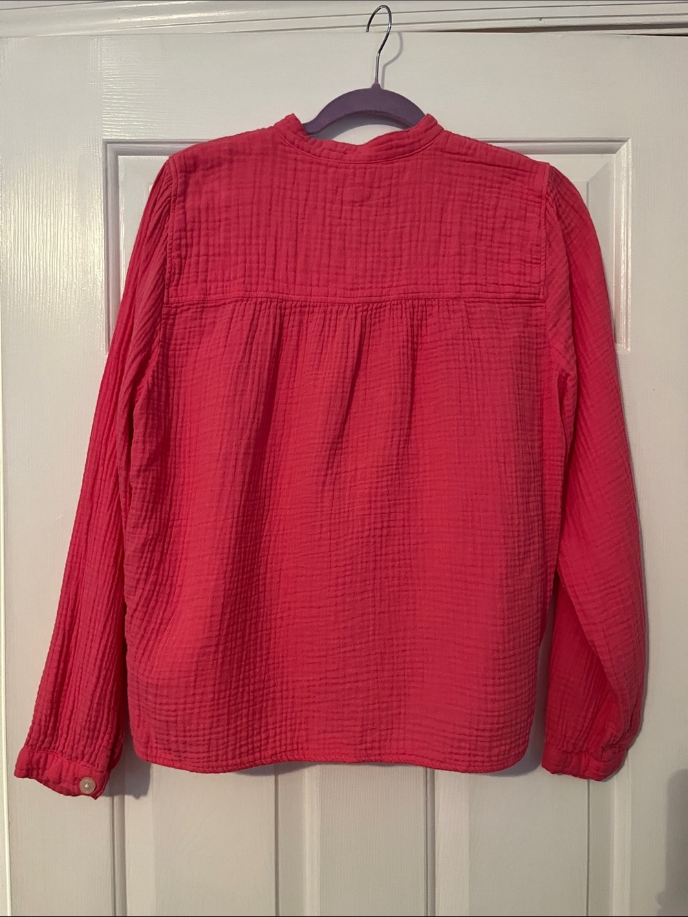 J. Crew 100% Cotton Gauze Bright Pink Popover Top - Picture 2 of 7
